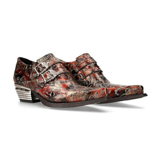 New Rock Acero Men's Shoes Red Vintage Flower Print Loafers M-7960-S5 (NR1139)-AmbrogioShoes