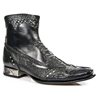 New Rock Buffalo Men's Shoes Black Python Print / Calf-Skin Leather Ankle Boots M-NW120-C10 (NR1250)-AmbrogioShoes