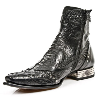 New Rock Buffalo Men's Shoes Black Python Print / Calf-Skin Leather Ankle Boots M-NW120-C10 (NR1250)-AmbrogioShoes