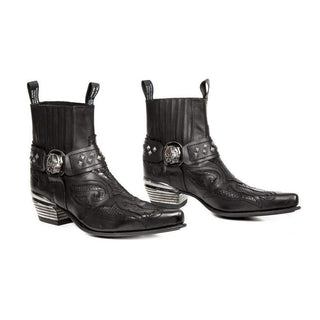 New Rock Men's Black Python Print / Calf-Skin Leather Boots M-WST005-S7 (NR1141)-AmbrogioShoes