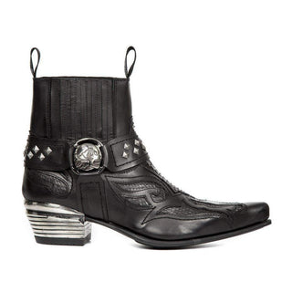 New Rock Men's Black Python Print / Calf-Skin Leather Boots M-WST005-S7 (NR1141)-AmbrogioShoes
