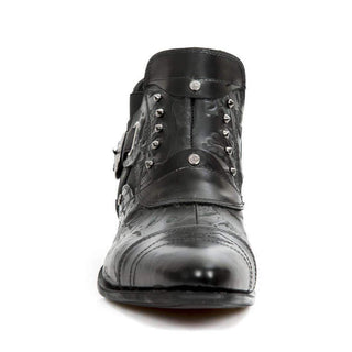 New Rock Men's Shoes Anitque Polished Black Vintage Flower Black Steel Heel Boots NW135-S2 (NR1104)-AmbrogioShoes