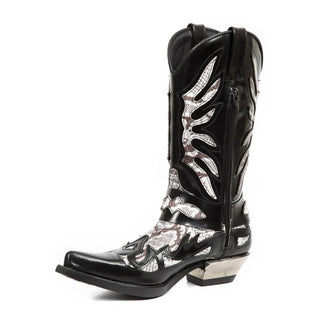 New Rock Men's Shoes Antique Black Python / Calf-Skin Leather Boots M-7991-S3 (NR1142)-AmbrogioShoes