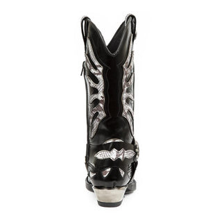 New Rock Men's Shoes Antique Black Python / Calf-Skin Leather Boots M-7991-S3 (NR1142)-AmbrogioShoes