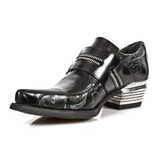 New Rock Men's Shoes Antique Black Vintage Flower Print Loafers M-WST002-S1 (NR1136)-AmbrogioShoes