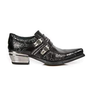 New Rock Men's Shoes Antique Black Vintage Flower Print Loafers M-WST002-S1 (NR1136)-AmbrogioShoes