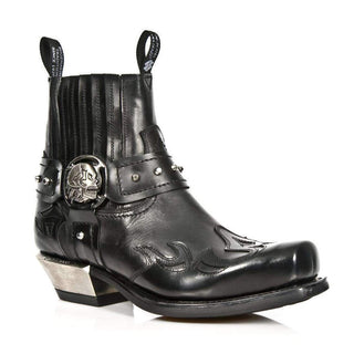 New Rock Men's Shoes Antique Black Western Calf-Skin Boots M-7966-S1 (NR1135)-AmbrogioShoes