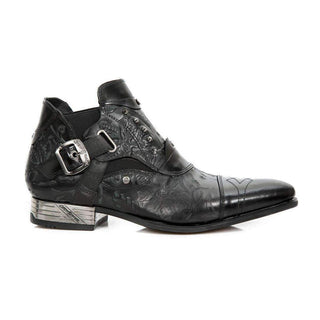 New Rock Men's Shoes Anitque Polished Black Vintage Flower Black Steel Heel Boots NW135-S2 (NR1104)-AmbrogioShoes