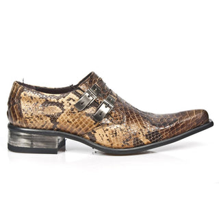New Rock Men's Shoes Beige Exotic-Print / Calf-Skin Leather Double MonkStraps Loafers M-2246-C16 (NR1235)-AmbrogioShoes