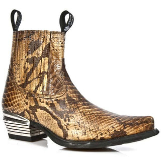 New Rock Men's Shoes Beige Snake-Skin Print / Calf-Skin Leather Ankle Boots M-7953-C8 (NR1242)-AmbrogioShoes