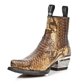 New Rock Men's Shoes Beige Snake-Skin Print / Calf-Skin Leather Ankle Boots M-7953-C8 (NR1242)-AmbrogioShoes