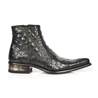 New Rock Men's Shoes Black Africa Caiman Crocodile Print / Calf-Skin Leather Boots M-2260-C23 (NR1207)-AmbrogioShoes