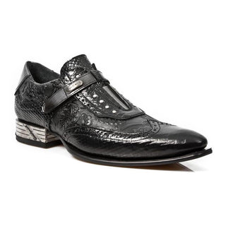 New Rock Men's Shoes Black Alligator Print / Calf-Skin Leather Loafers M-NW137-C3 (NR1267)-AmbrogioShoes