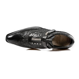 New Rock Men's Shoes Black Alligator Print / Calf-Skin Leather Loafers M-NW137-C3 (NR1267)-AmbrogioShoes