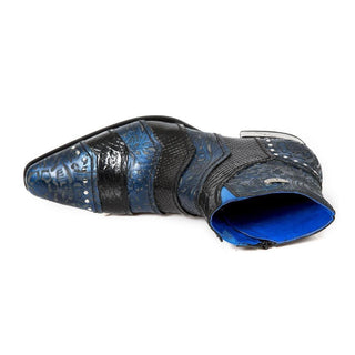 New Rock Men's Shoes Black & Blue Flower / Python Print Ankle Boots M-NW122-C5(NR1278)-AmbrogioShoes