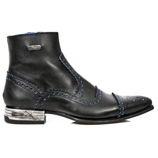New Rock Men's Shoes Black Calf-Skin Leather Ankle Boots M-NW133-C1 (NR1255)-AmbrogioShoes