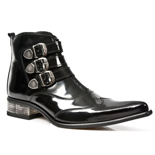New Rock Men's Shoes Black Calf-Skin Leather BootsM-2286-C10 (NR1253)-AmbrogioShoes