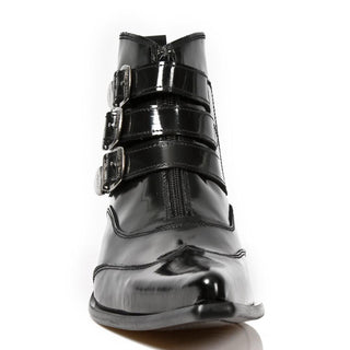 New Rock Men's Shoes Black Calf-Skin Leather BootsM-2286-C10 (NR1253)-AmbrogioShoes