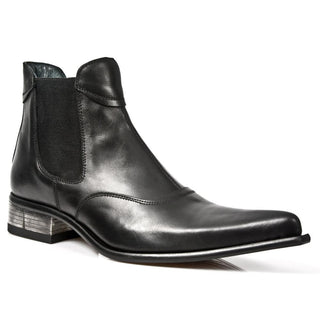New Rock Men's Shoes Black Calf-Skin Leather Chelsea Ankle Boots M-2287-C1 (NR1240)-AmbrogioShoes