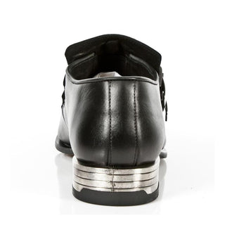 New Rock Men's Shoes Black Calf-Skin Leather Double-Monkstraps Loafers M-BG003-C2(NR1234)-AmbrogioShoes