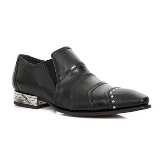 New Rock Men's Shoes Black Calf-Skin Leather Loafers M-NW123-C1(NR1233)-AmbrogioShoes