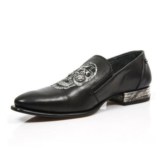 New Rock Men's Shoes Black Calf-Skin Leather Loafers M-NW145-C1 (NR1273)-AmbrogioShoes