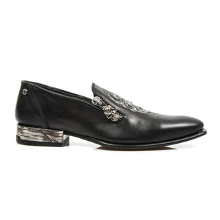 New Rock Men's Shoes Black Calf-Skin Leather Loafers M-NW145-C1 (NR1273)-AmbrogioShoes
