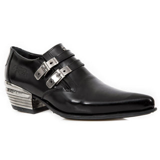 New Rock Men's Shoes Black Calf-Skin Leather Monk-Straps Loafers M-2246-C27 (NR1248)-AmbrogioShoes