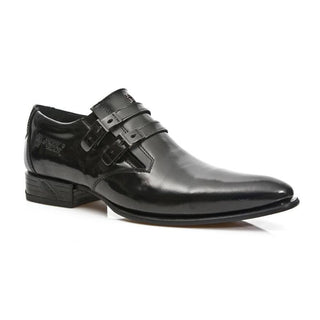 New Rock Men's Shoes Black Calf-Skin Leather Monk-Straps Loafers M-2246-C34 (NR1268)-AmbrogioShoes