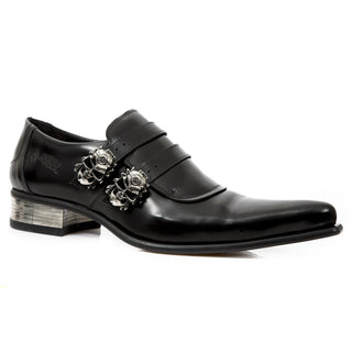 New Rock Men's Shoes Black Calf-Skin Leather Monk-Straps Loafers M-2285-C10 (NR1252)-AmbrogioShoes