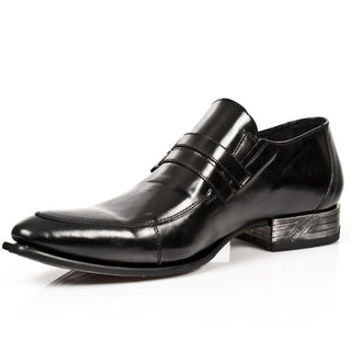 New Rock Men's Shoes Black Calf-Skin Leather Monk-Straps Loafers M-NW110-C1 (NR1254)-AmbrogioShoes