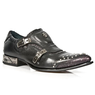 New Rock Men's Shoes Black Calf-Skin Leather Monk-Straps Loafers M-NW124-C1 (NR1236)-AmbrogioShoes