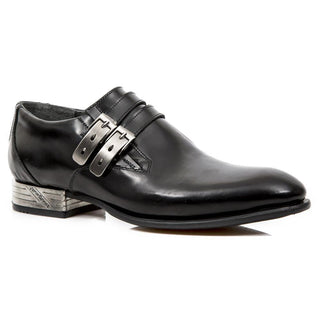 New Rock Men's Shoes Black Calf-Skin Leather Monk-Straps Loafers M-VIP96002-C2 (NR1312)-AmbrogioShoes