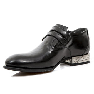 New Rock Men's Shoes Black Calf-Skin Leather Monk-Straps Loafers M-VIP96002-C2 (NR1312)-AmbrogioShoes