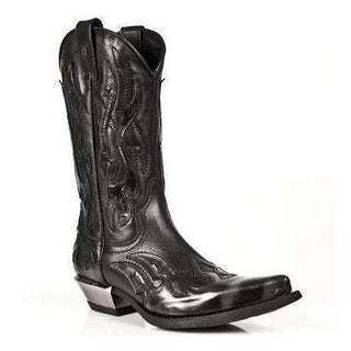 New Rock Men's Shoes Black Cow-Boy Style Leather Boots M-7921-S3 (NR1129)-AmbrogioShoes