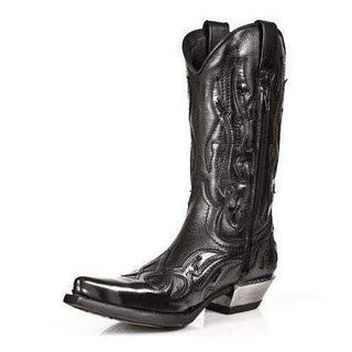 New Rock Men's Shoes Black Cow-Boy Style Leather Boots M-7921-S3 (NR1129)-AmbrogioShoes