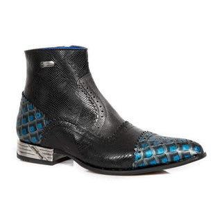 New Rock Men's Shoes Black Dragon / Python Print Leather Boots M.NW133-S11 (NR1115)-AmbrogioShoes