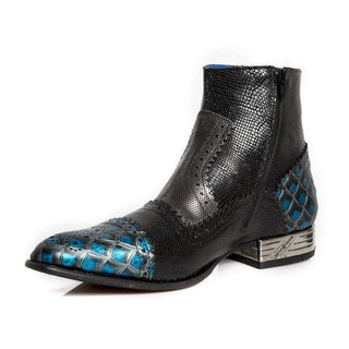 New Rock Men's Shoes Black Dragon / Python Print Leather Boots M.NW133-S11 (NR1115)-AmbrogioShoes