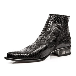 New Rock Men's Shoes Black Exotic-Print /Calf-Skin Leather Ankle Boots M-2260-R10 (NR1229)-AmbrogioShoes
