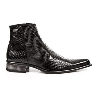 New Rock Men's Shoes Black Exotic-Print /Calf-Skin Leather Ankle Boots M-2260-R10 (NR1229)-AmbrogioShoes