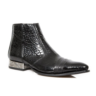New Rock Men's Shoes Black Exotic-Print /Calf-Skin Leather Ankle Cap-Toe Boots M-NW109-C1(NR1228)-AmbrogioShoes