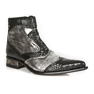New Rock Men's Shoes Black Exotic-Print / Calf-Skin Leather Boots M-2283-C4(NR1232)-AmbrogioShoes