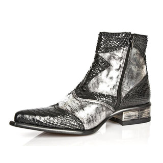 New Rock Men's Shoes Black Exotic-Print / Calf-Skin Leather Boots M-2283-C4(NR1232)-AmbrogioShoes