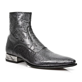 New Rock Men's Shoes Black Flower Print / Calf-Skin Leather Ankle Boots M-NW121-C20 (NR1259)-AmbrogioShoes