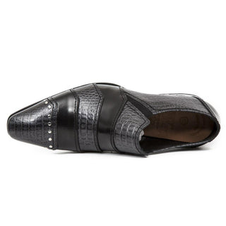 New Rock Men's Shoes Black & Gray Cocodile Print / Calf-Skin Leather Loafers M-NW123-C5 (NR1301)-AmbrogioShoes