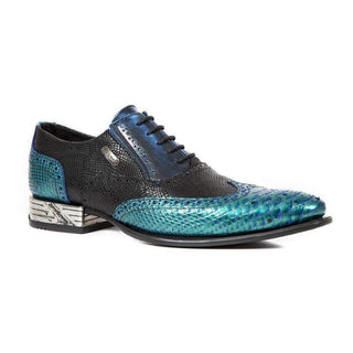 New Rock Men's Shoes Black/ Green/ Blue Python Print Leather Oxfords M.NW136-S9 (NR1112)-AmbrogioShoes