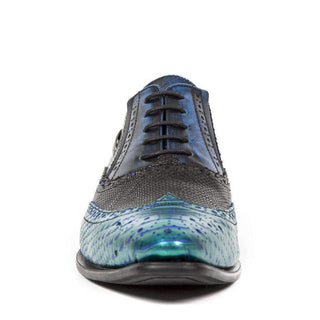 New Rock Men's Shoes Black/ Green/ Blue Python Print Leather Oxfords M.NW136-S9 (NR1112)-AmbrogioShoes