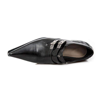 New Rock Men's Shoes Black Leather Monk-Straps Loafers M-2246-S61 (NR1126)-AmbrogioShoes