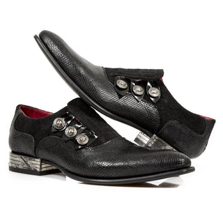 New Rock Men's Shoes Black Multi-Material Monk-Straps Loafers M-NW152-C3 (NR1288)-AmbrogioShoes