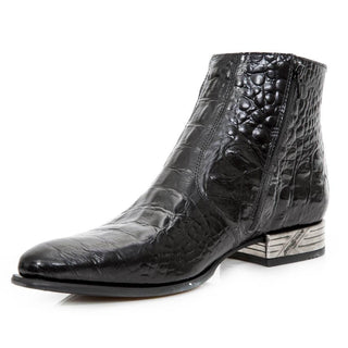New Rock Men's Shoes Black Nile Crocodile Print / Calf-Skin Leather Ankle Boots M-2260-C43 (NR1311)-AmbrogioShoes